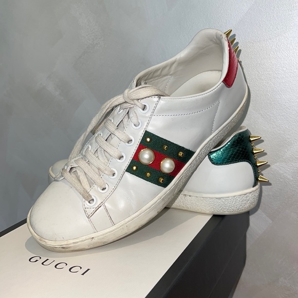 Gucci Shoes - Gucci White Pearl Stud New Ace Sneakers